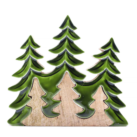 Mango Houten Kerstbomen 3D – Groen Emaille – 23 cm