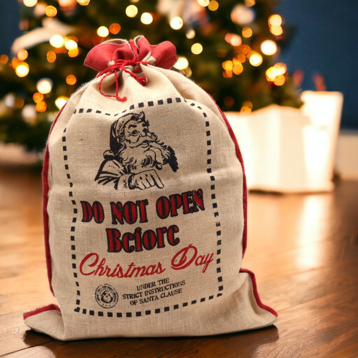 Grote Jute Kerstzak Do Not Open Before Christmas – 76 × 55 cm