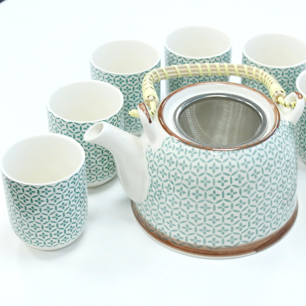 Keramische Theeset Green Mosaic – Theepot & 6 Kopjes