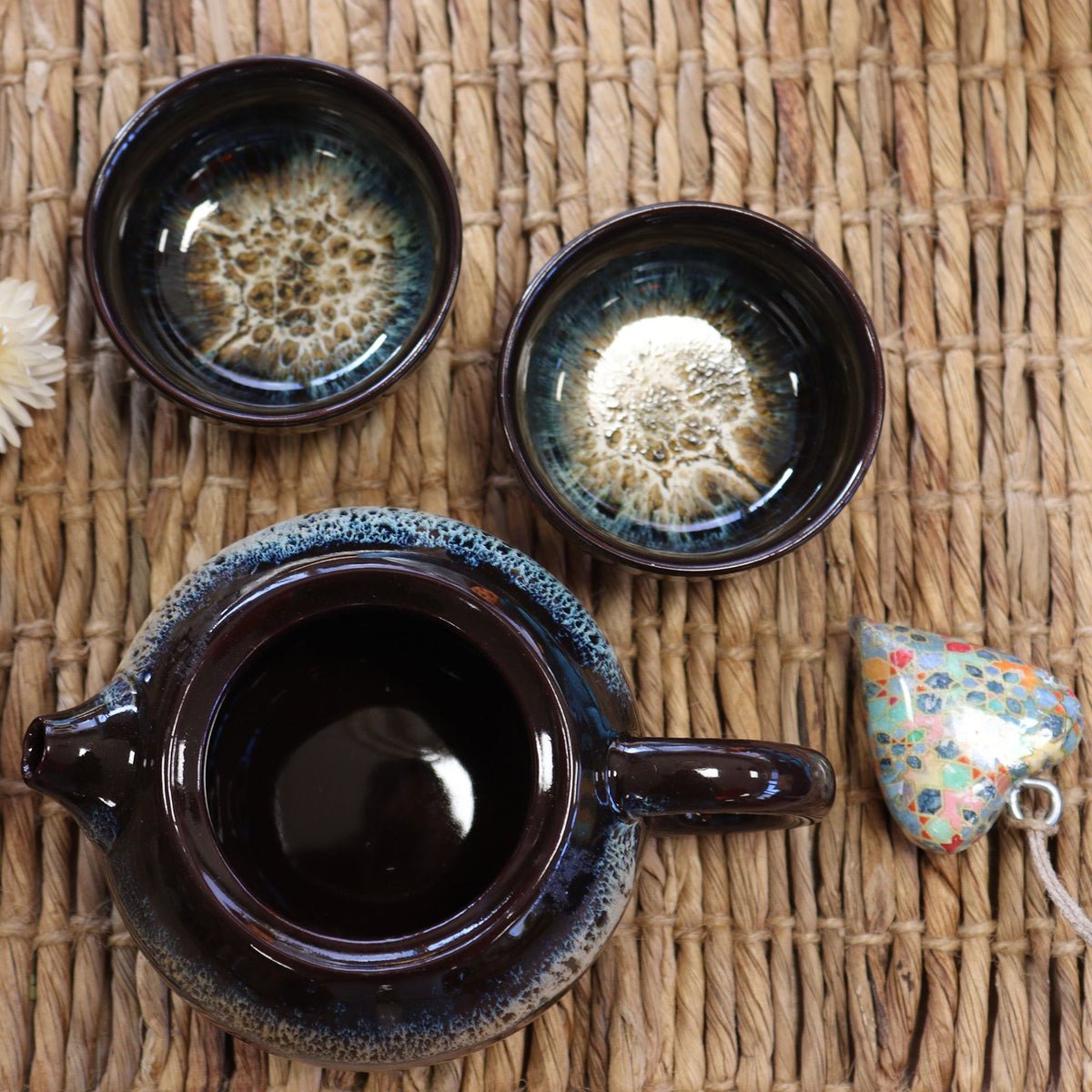 Keramische Theeset Black Glaze – Theepot & 2 Kopjes