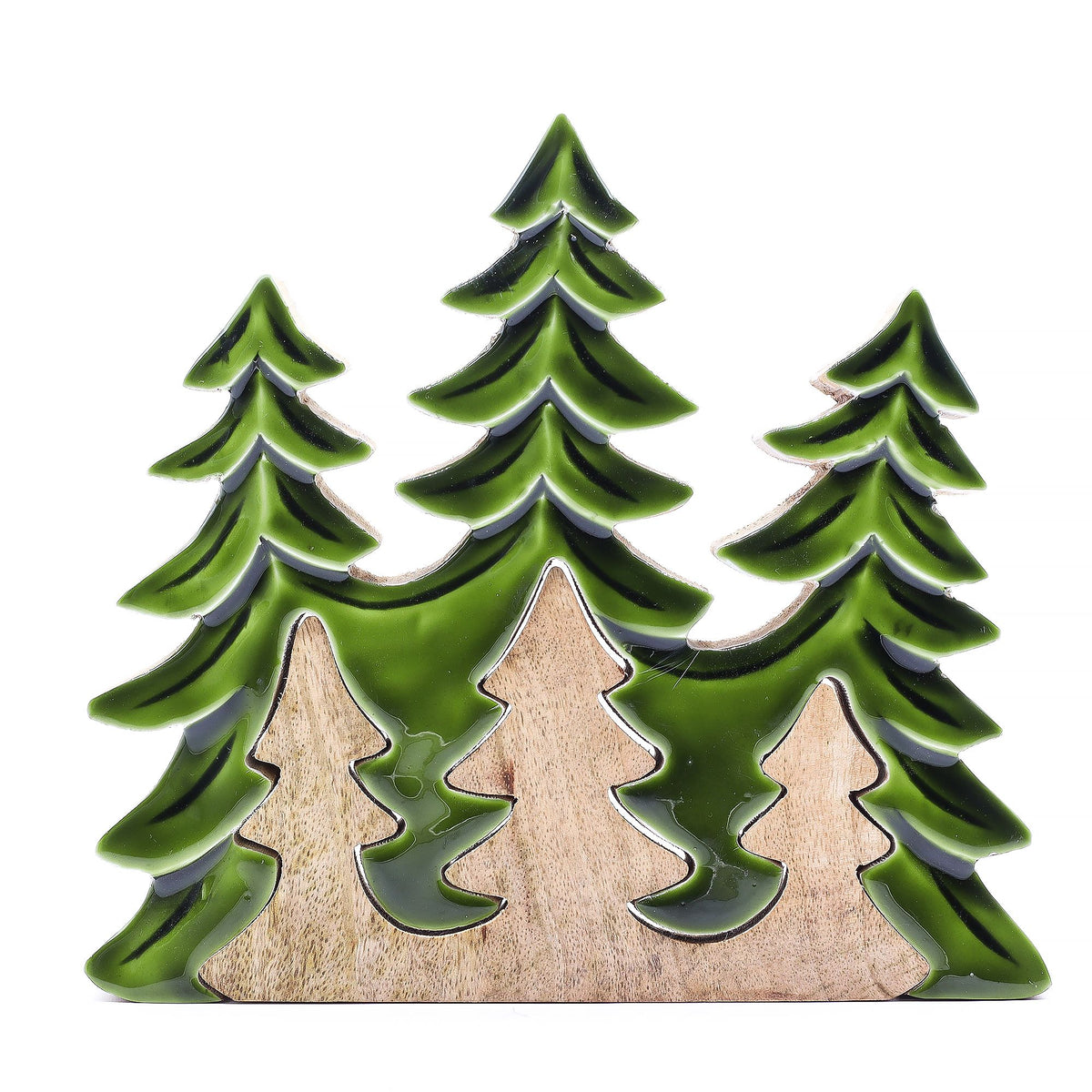 Mango Houten Kerstbomen 3D – Groen Emaille – 23 cm