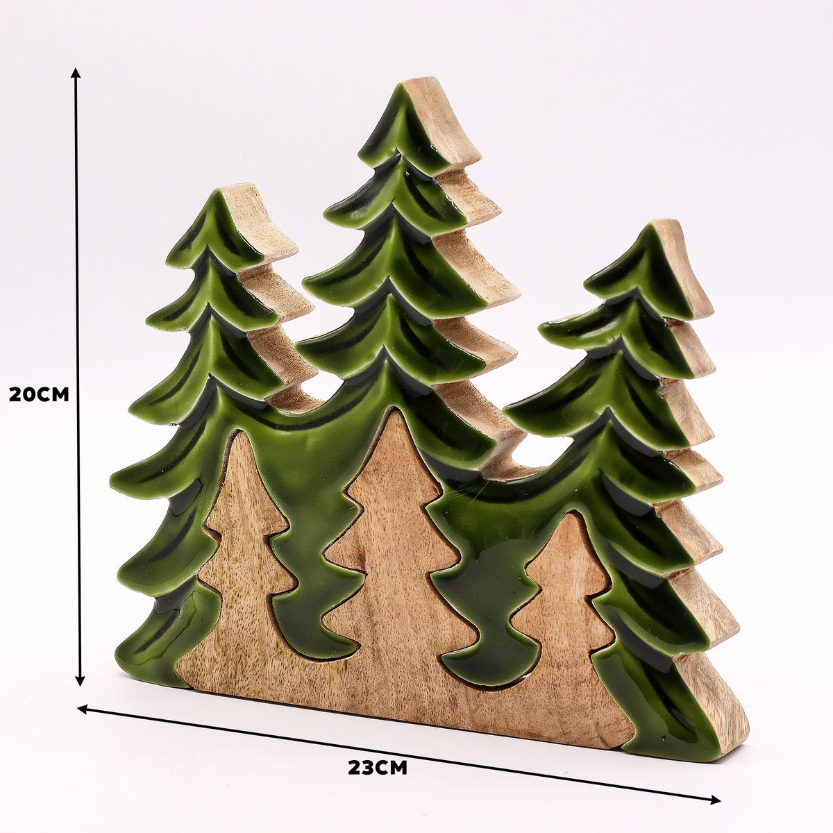 Mango Houten Kerstbomen 3D – Groen Emaille – 23 cm