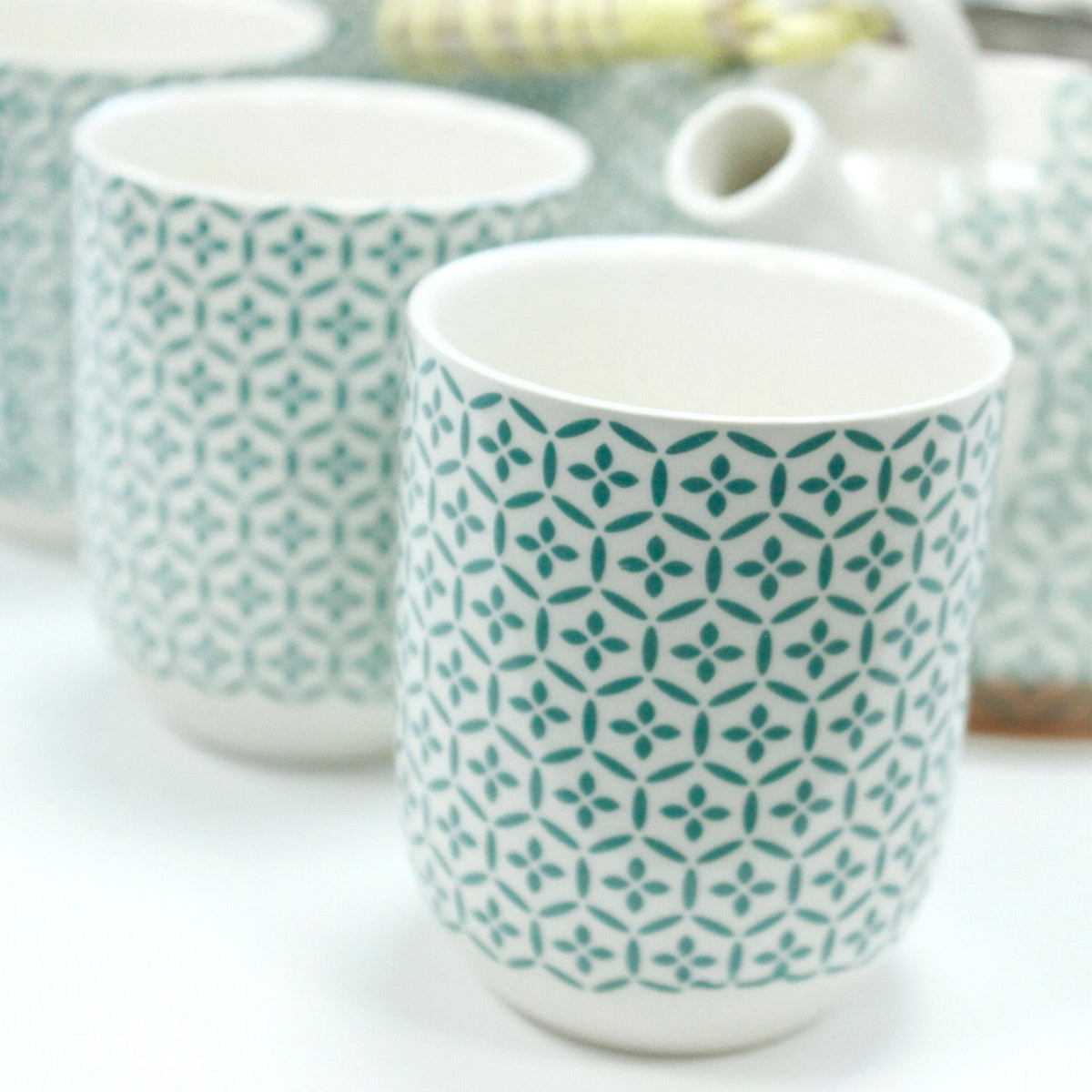Keramische Theeset Green Mosaic – Theepot & 6 Kopjes