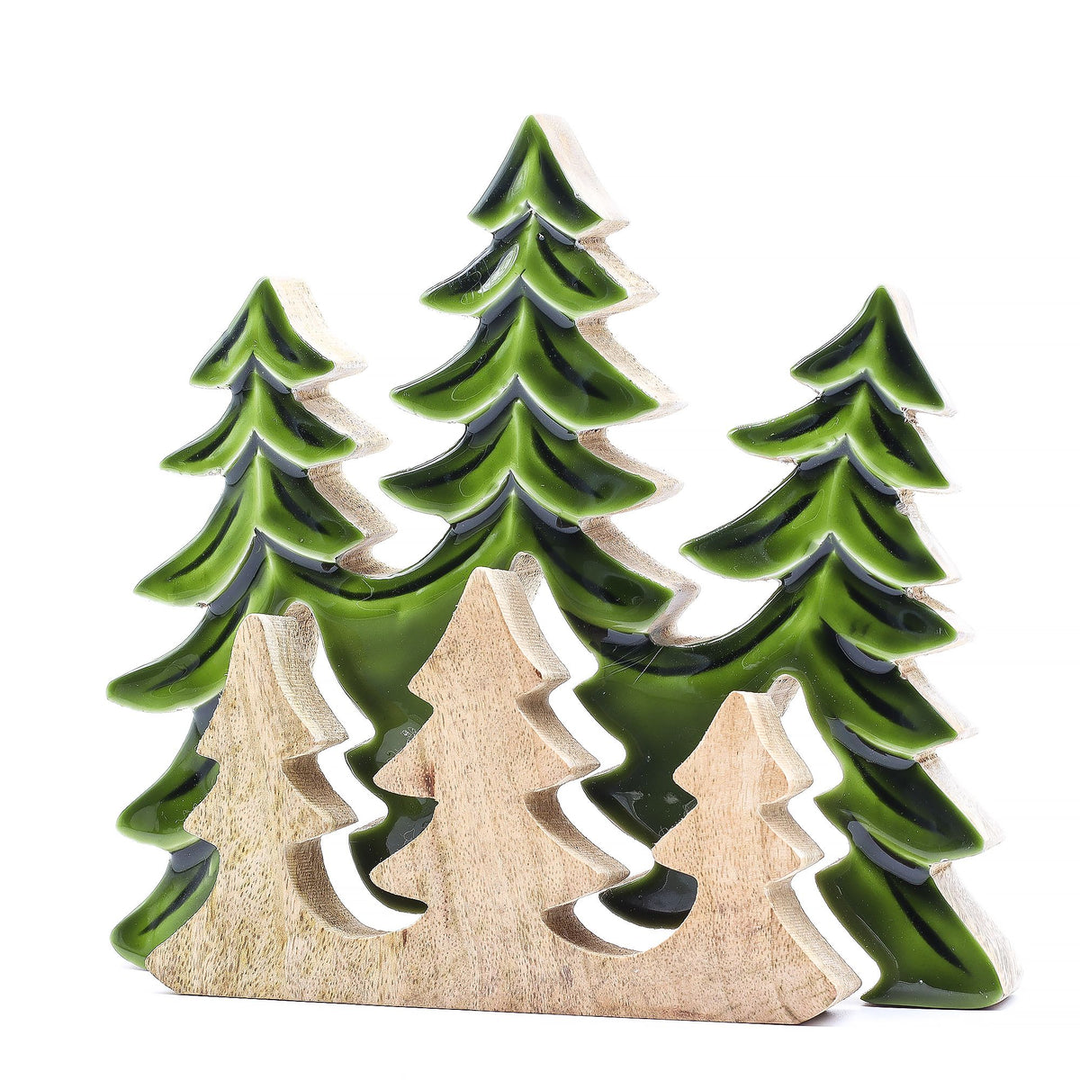 Mango Houten Kerstbomen 3D – Groen Emaille – 23 cm