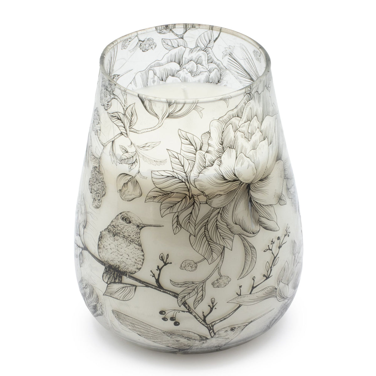 Drawn by Flame Glazen Kaars Tall – Botanische Vogelillustraties