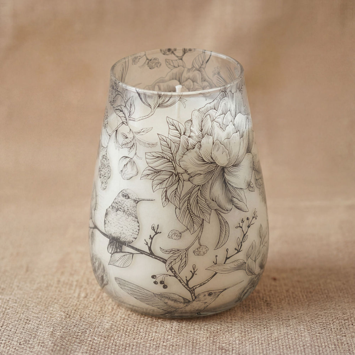 Drawn by Flame Glazen Kaars Tall – Botanische Vogelillustraties