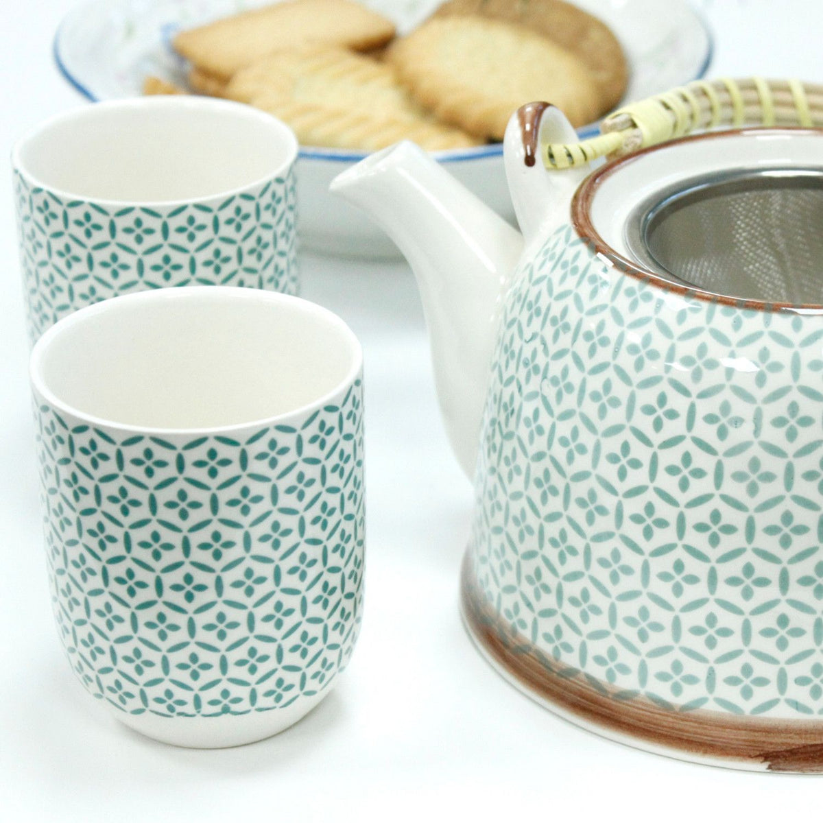 Keramische Theeset Green Mosaic – Theepot & 6 Kopjes