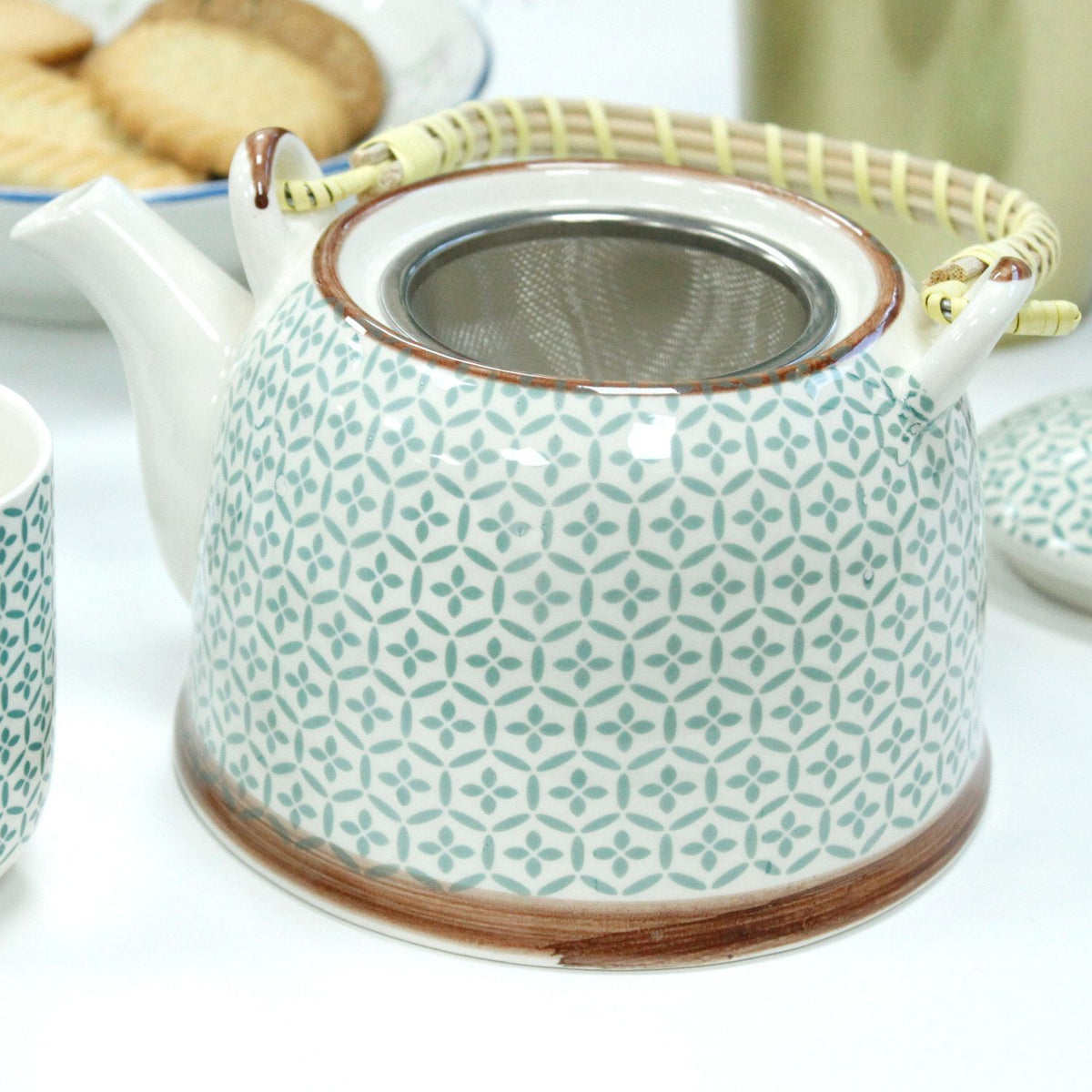 Keramische Theeset Green Mosaic – Theepot & 6 Kopjes