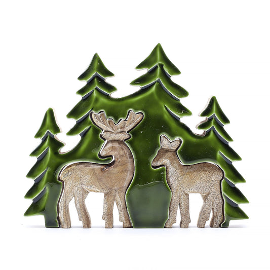 Mango Houten Bosdecoratie met Twee Herten – 23 cm