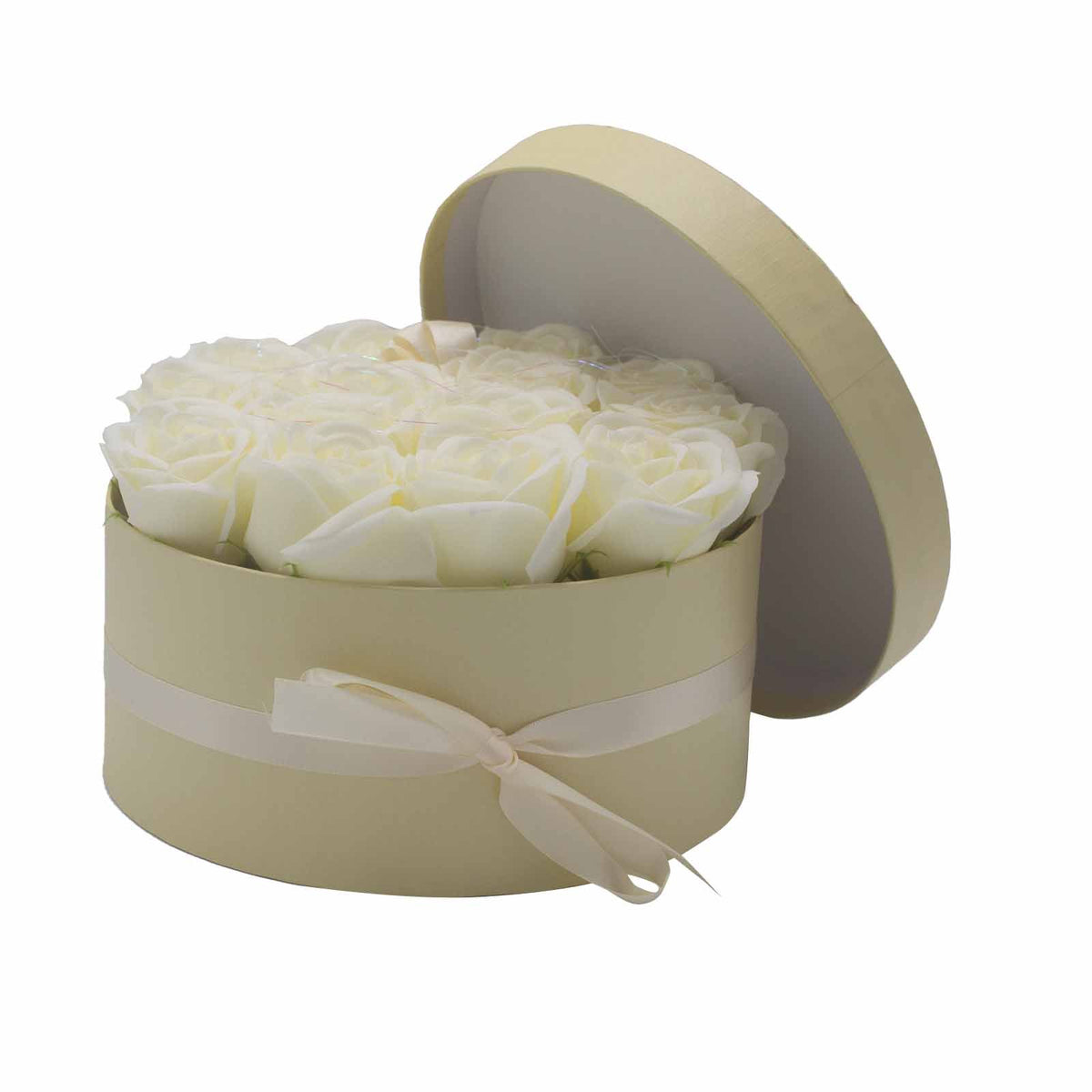 Zeepbloemen Geschenkboeket – 14 Crèmekleurige Rozen