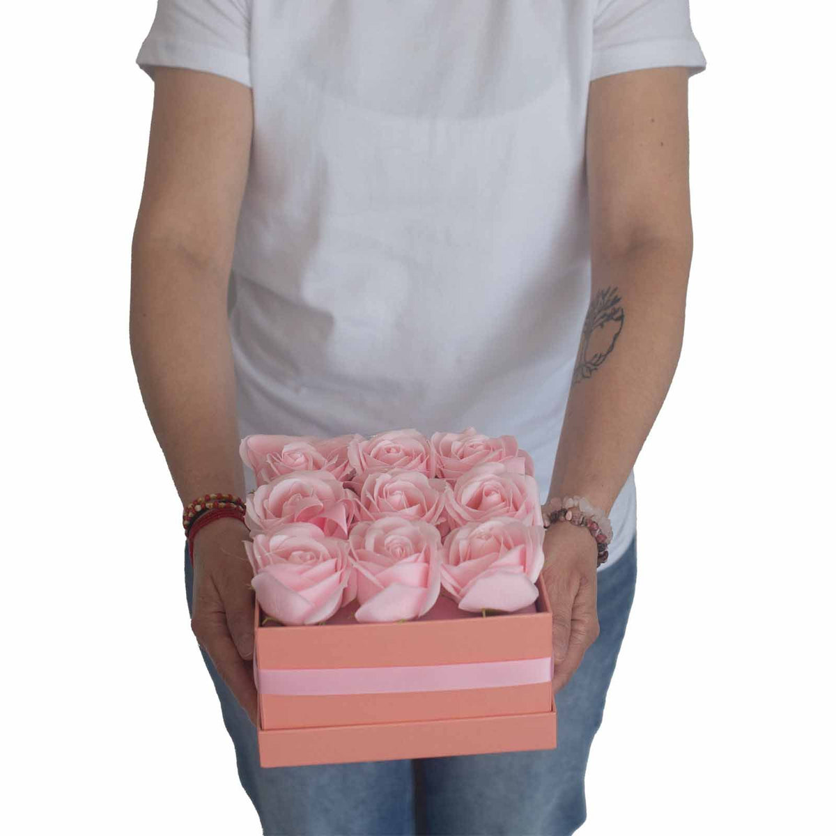 Zeepbloemen Geschenkboeket – 14 Roze Rozen