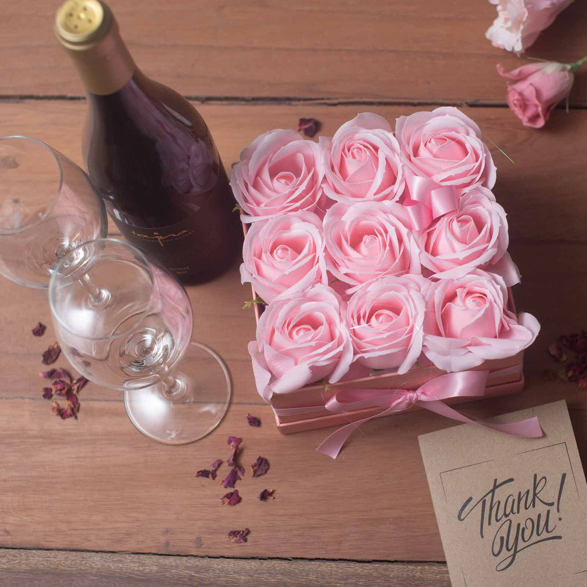 Zeepbloemen Geschenkboeket – 9 Roze Rozen