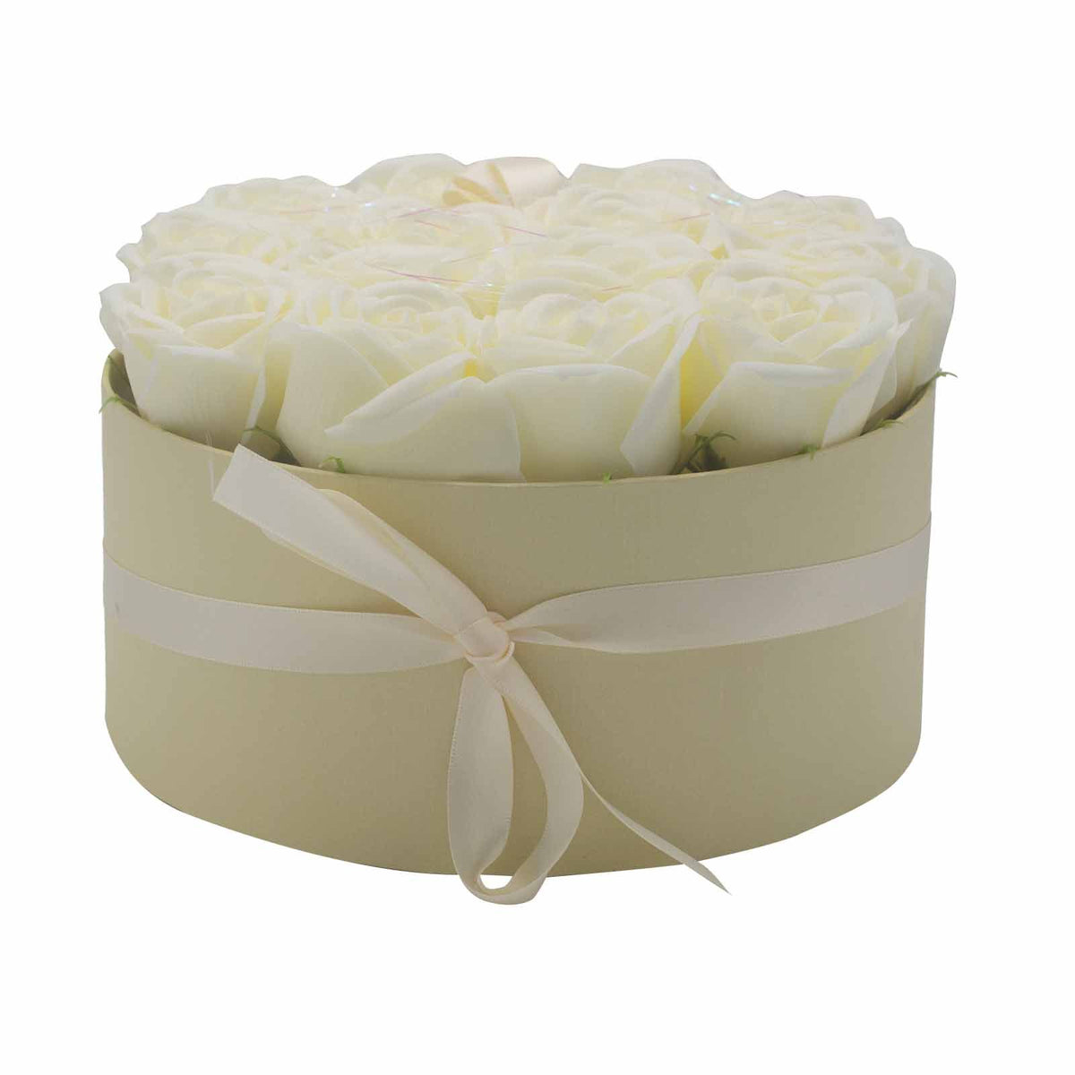 Zeepbloemen Geschenkboeket – 14 Crèmekleurige Rozen
