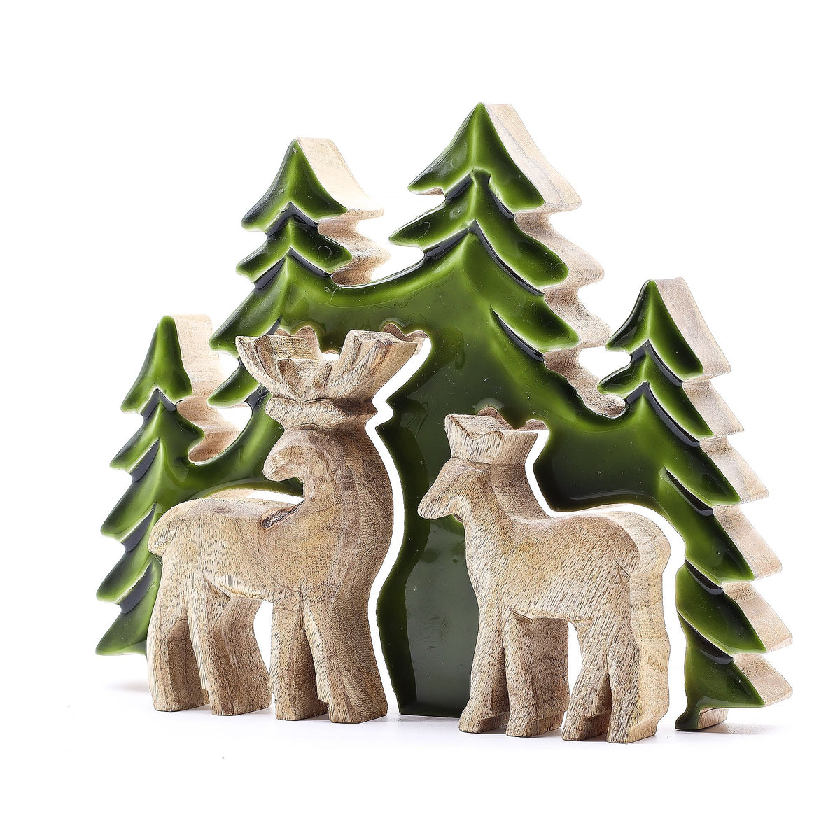 Mango Houten Bosdecoratie met Twee Herten – 23 cm