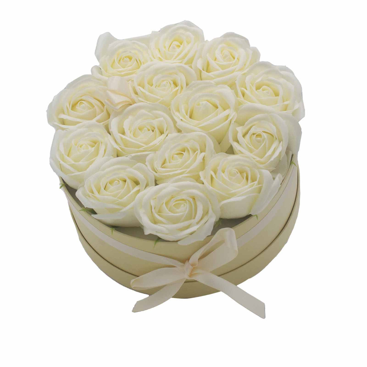 Zeepbloemen Geschenkboeket – 14 Crèmekleurige Rozen