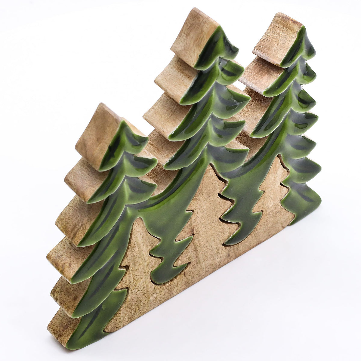 Mango Houten Kerstbomen 3D – Groen Emaille – 23 cm