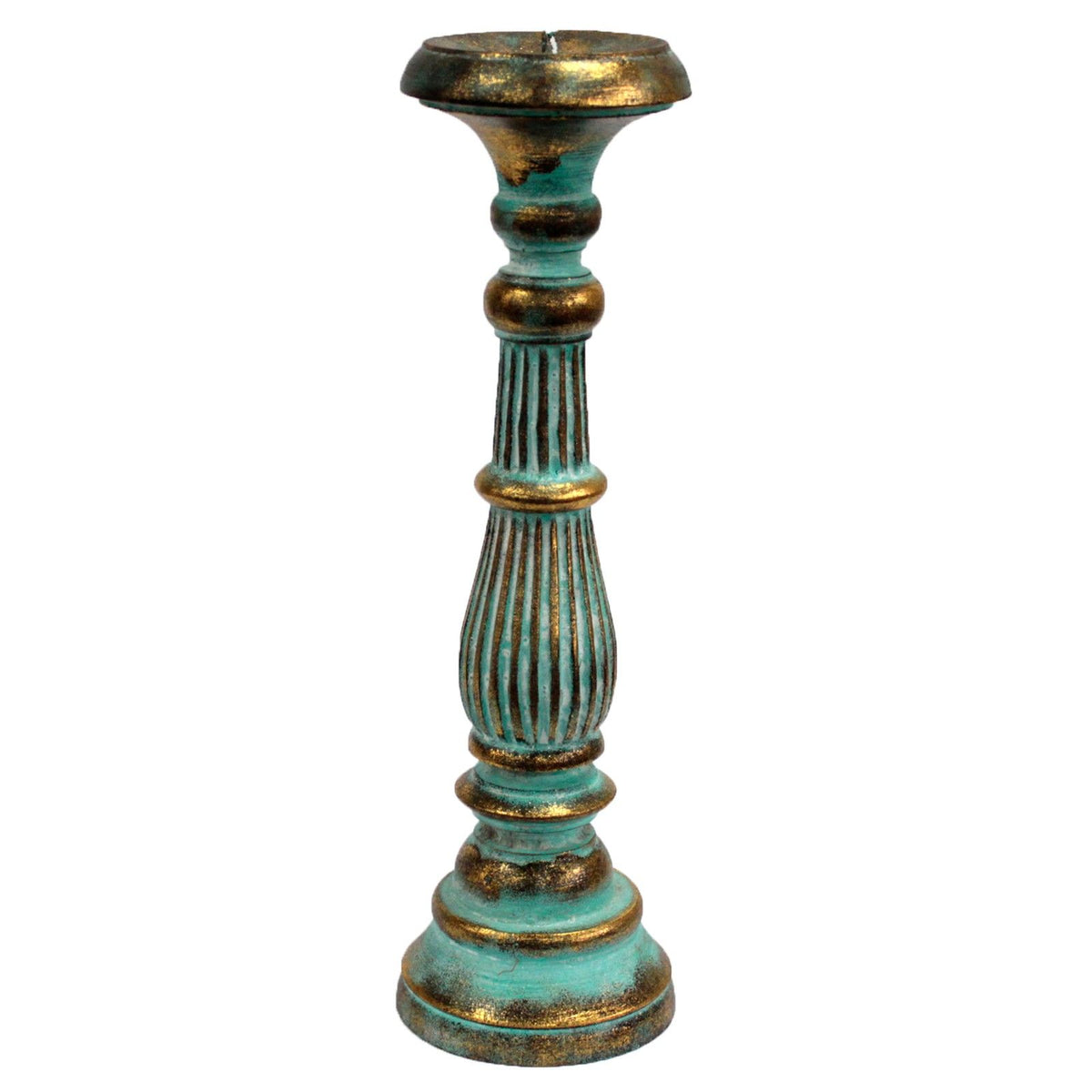 Grote Houten Kandelaar Turquoise Gold – 40 cm