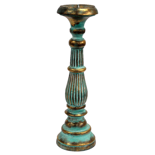 Grote Houten Kandelaar Turquoise Gold – 40 cm