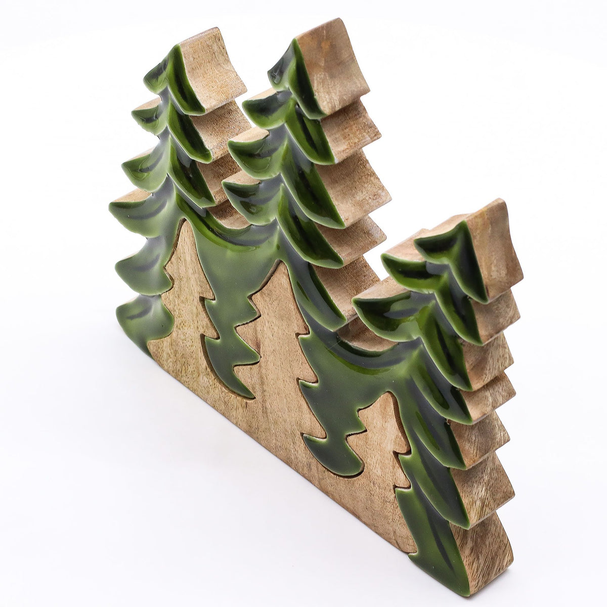 Mango Houten Kerstbomen 3D – Groen Emaille – 23 cm