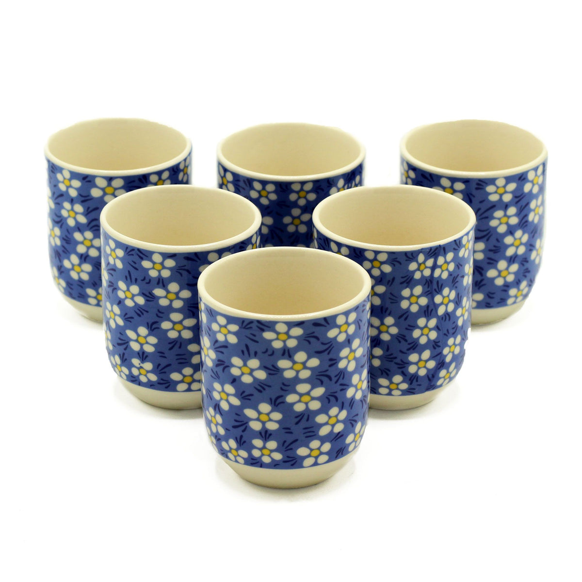 Keramische Theekopjes Blue Daisy – Set van 6