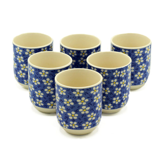 Keramische Theekopjes Blue Daisy – Set van 6