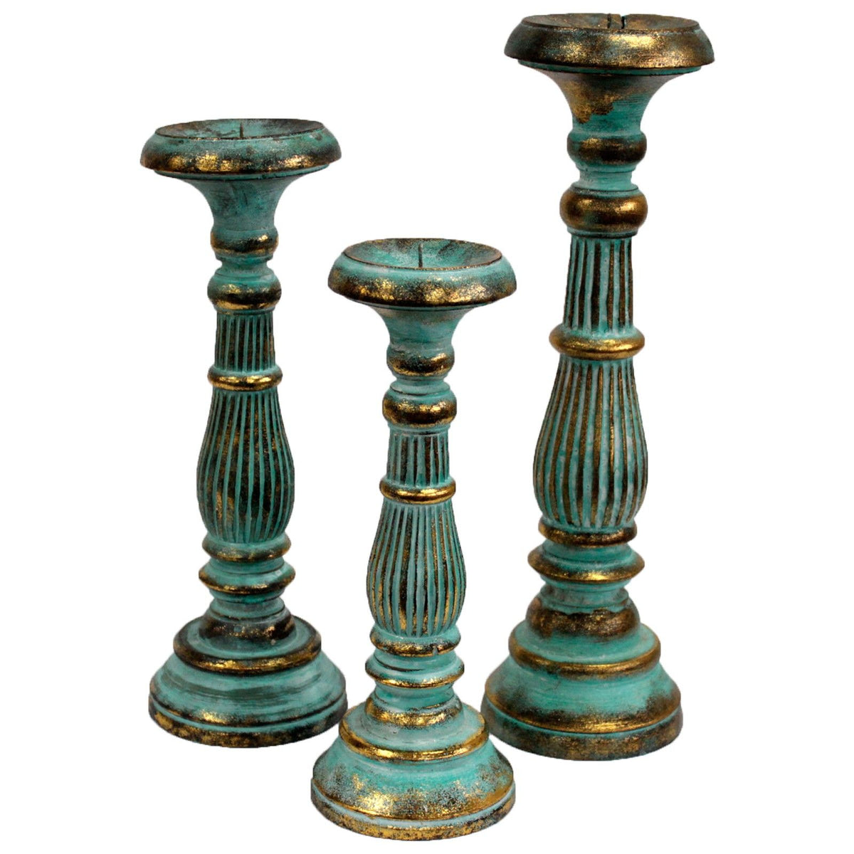 Houten Kandelaar Turquoise Gold – 30 cm