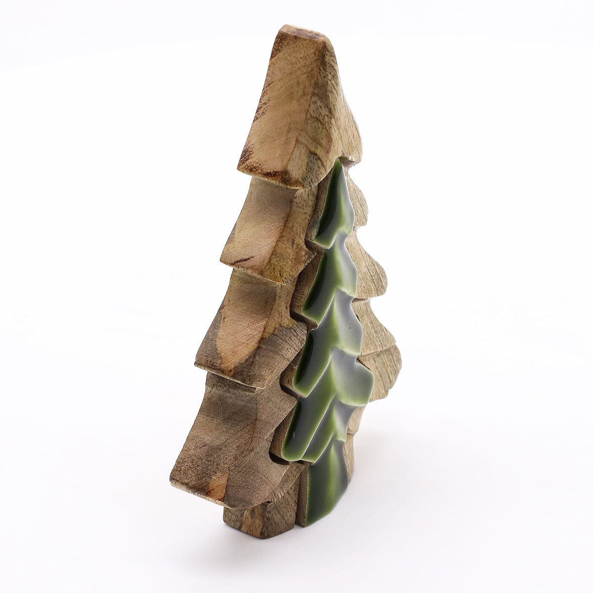 Mango Houten Kerstboom met Groen Emaille – 15 cm